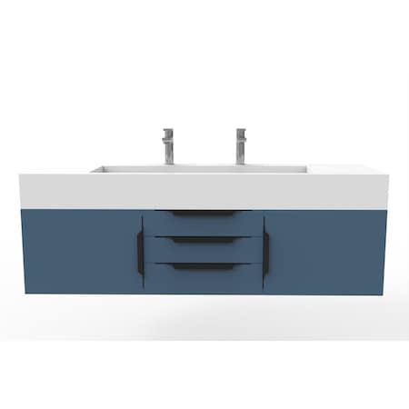 Castello Usa Nile 60" Wall Mounted Blue Vanity With White Top And Black Handles CB-MC-60BLU-BL-2053-WH